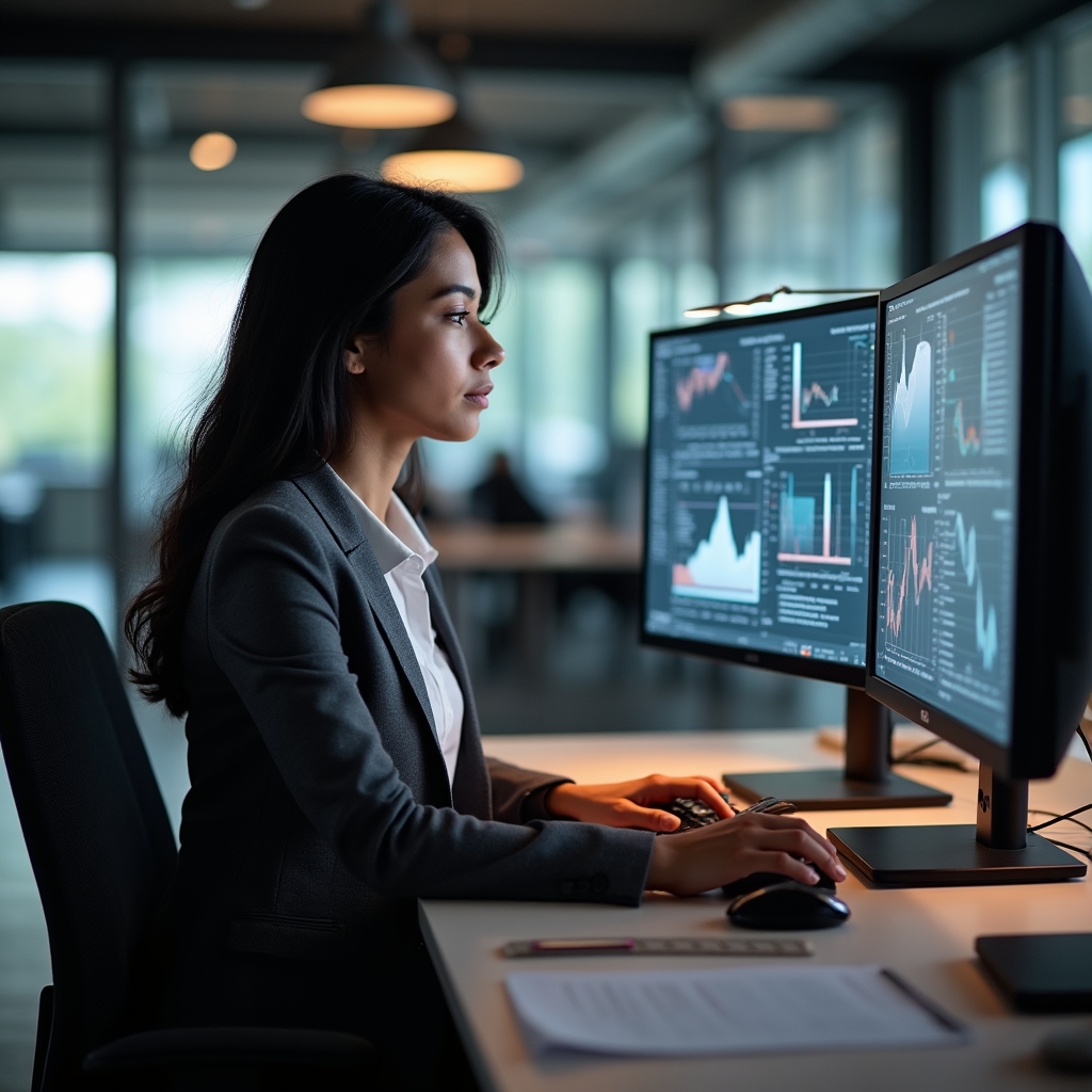 Analista che lavora su report e dashboard al computer